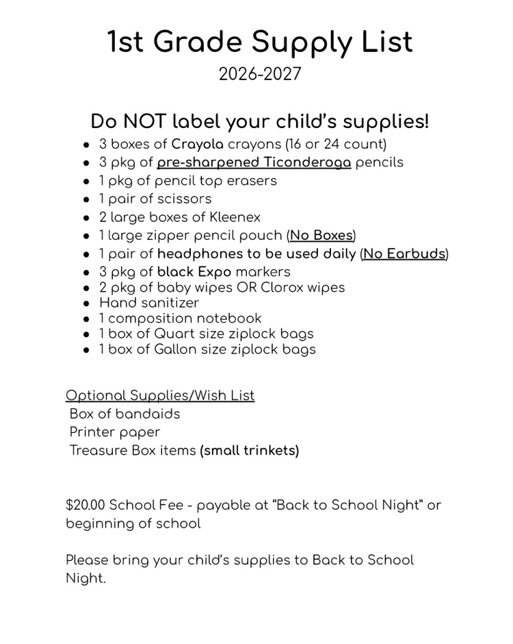 1st grade supply list