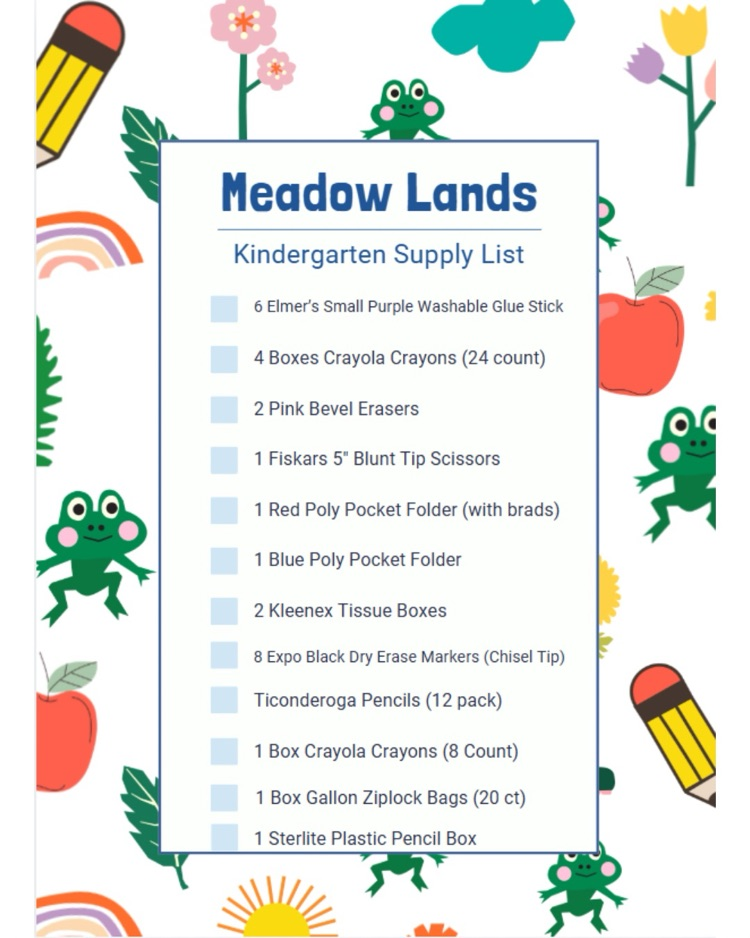 kindergarten supply list 