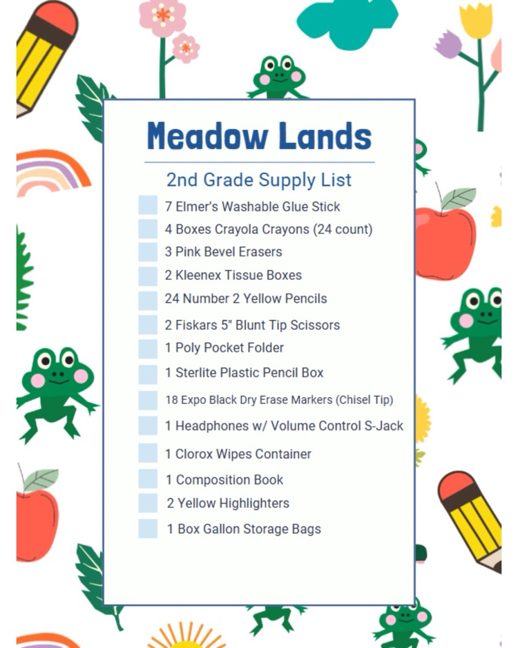 second grade supply list 