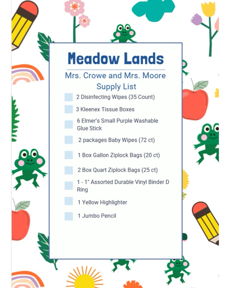 Crowe and Moore supply list 