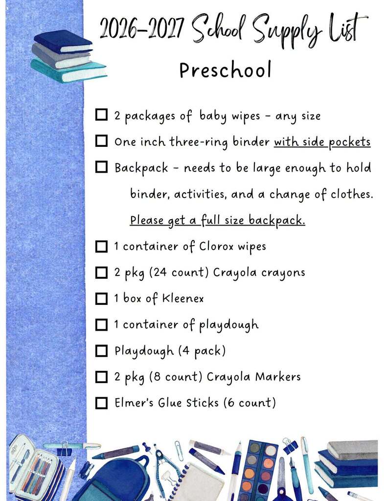 Preschool Supply List
