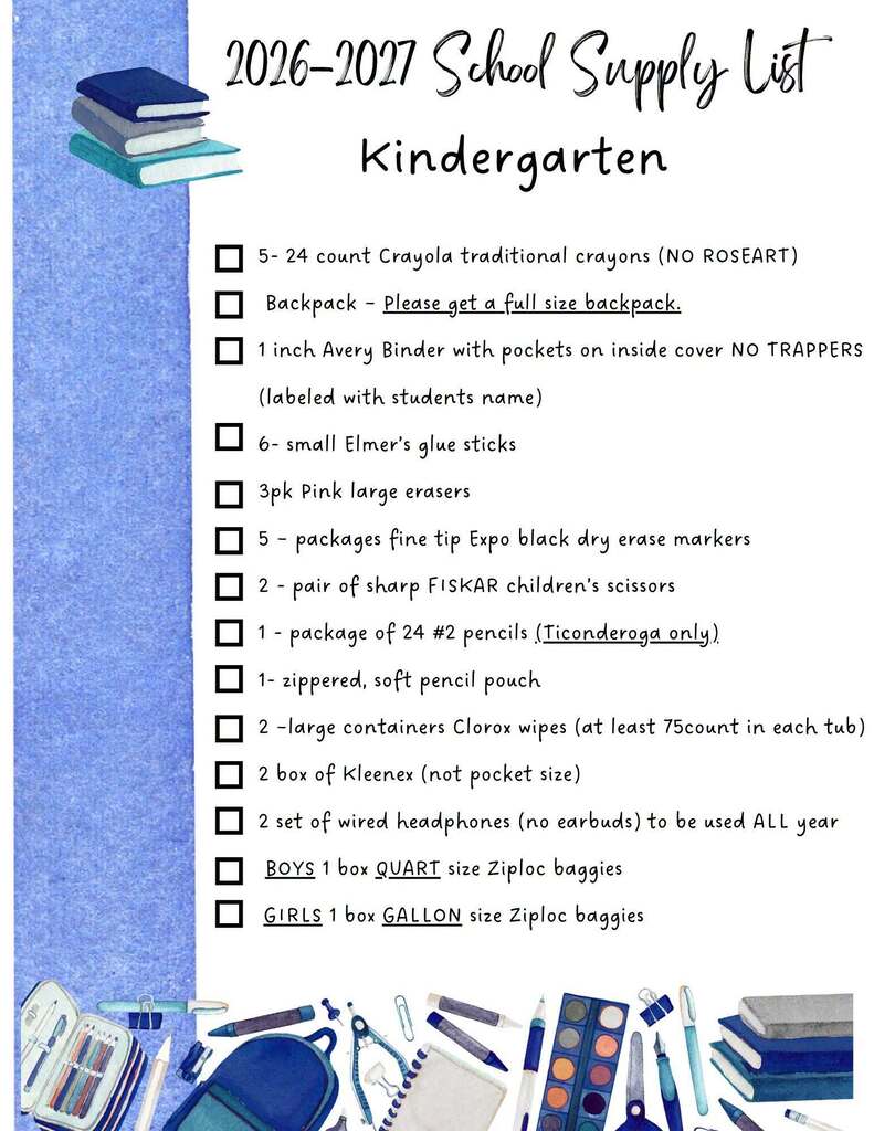 Kindergarten Supply List