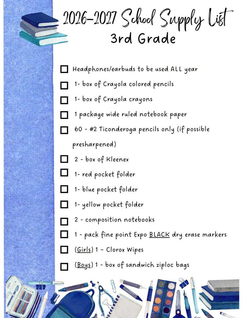 3rd Grade Supply List