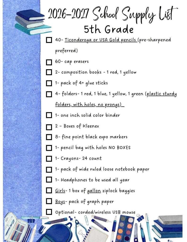 5th Grade Supply List