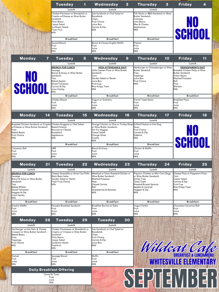 September Lunch Menu