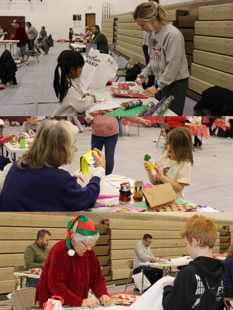 Photo collage of wrapping gifts and shopping at Santa's workshop