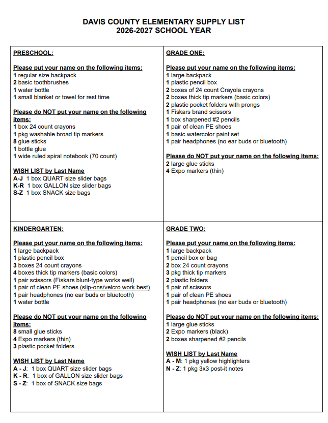supply list