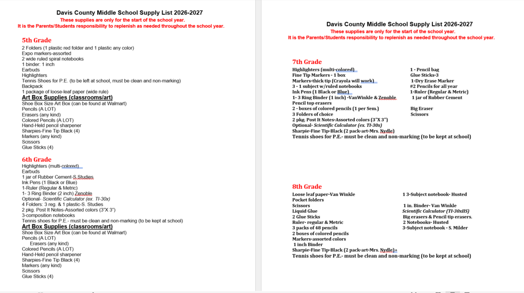 Supply List