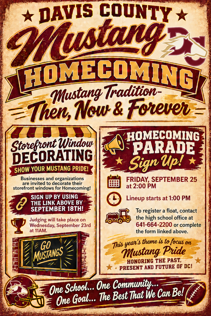 Mustang Homecoming Storefront window decorating and homecoming parade.