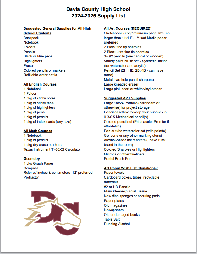 DCHS 24-25 Supply List