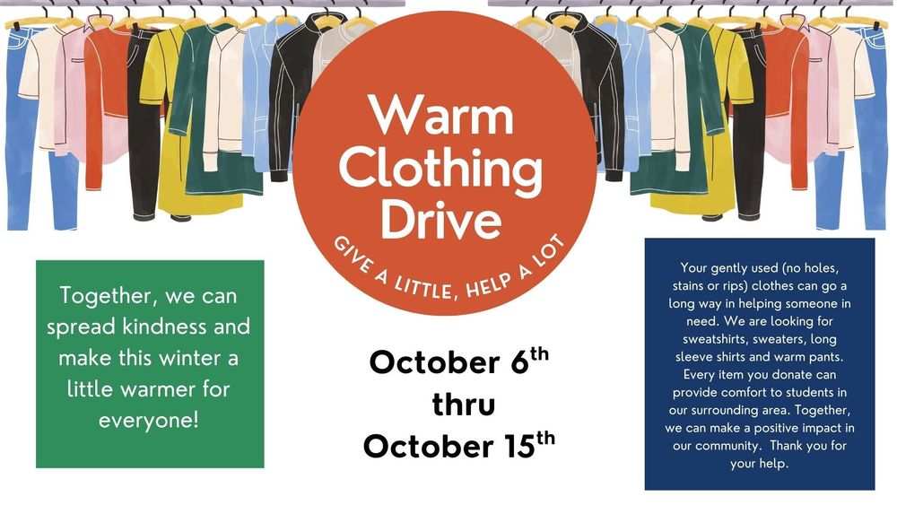 warm clothing drive october 6-15th