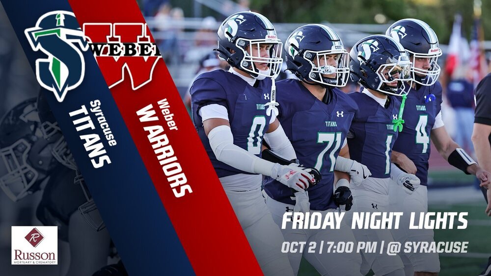 football graphic for Friday's football game vs Weber, Oct. 2, 7 pm, at home
