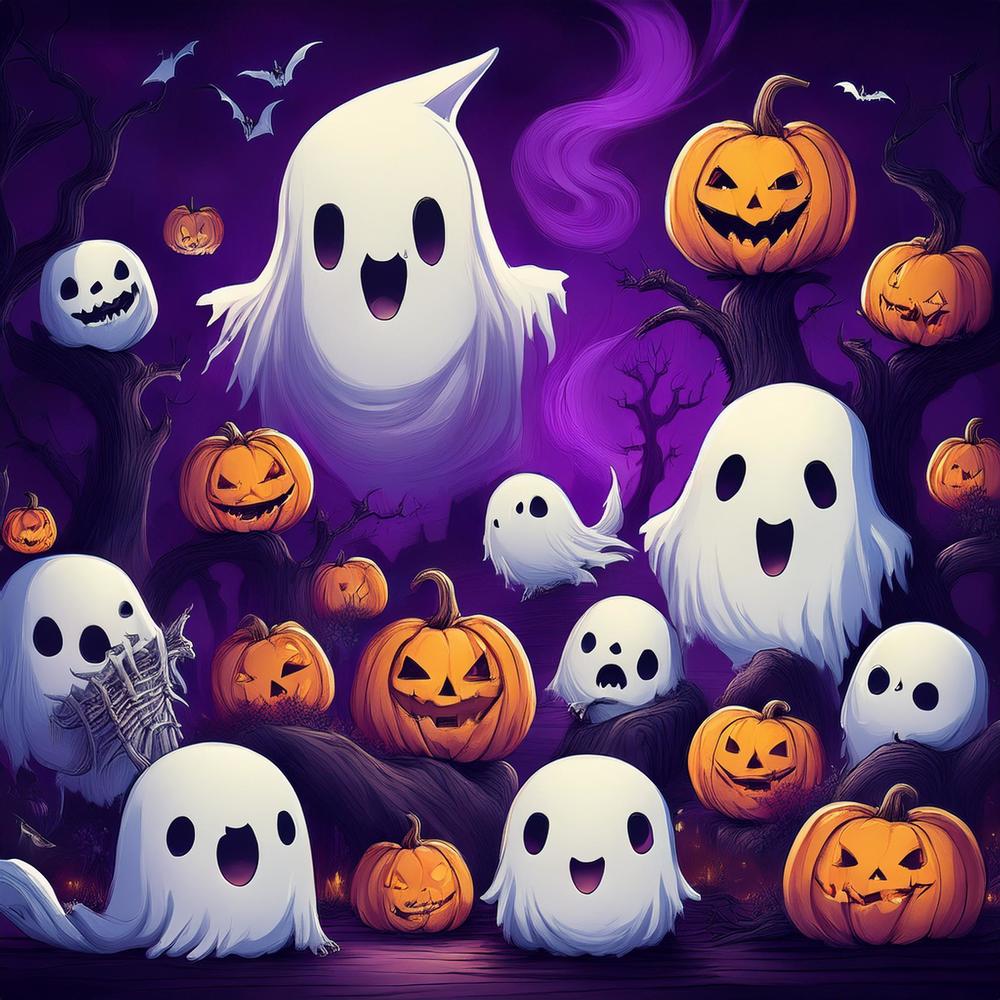 Ghosts and Jackolanterns in a spooky forrest