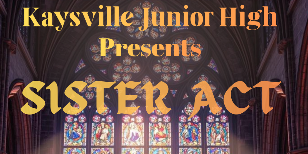 image of a religious stained glass window with saints. Kaysville Junior High Presents Sister Act