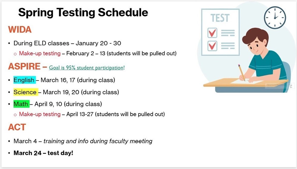 Spring Testing Schedule