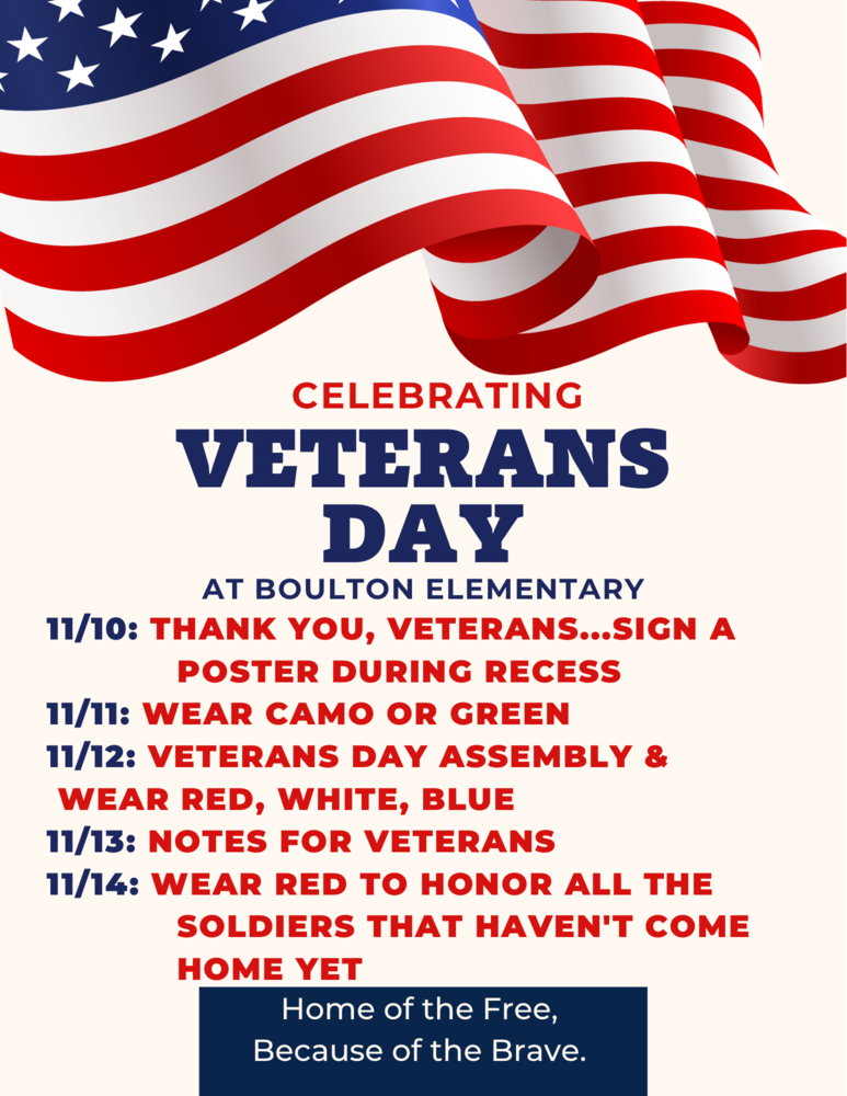 Celebrate Veteran's Day Flyer Happenings for the week of 11/10-11/14