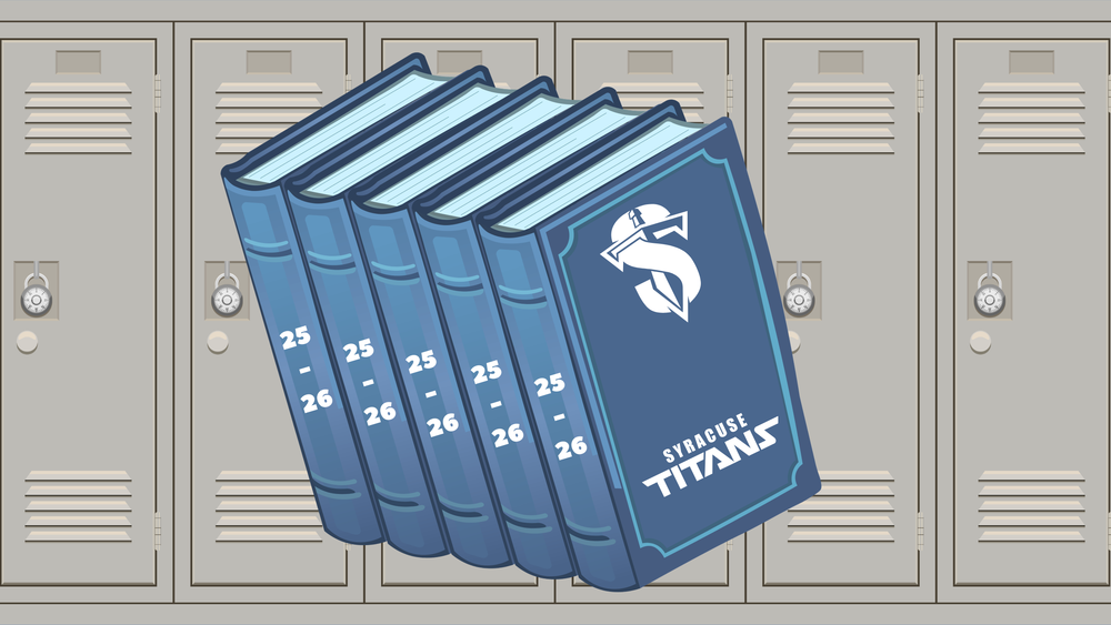 Yearbooks in front of lockers