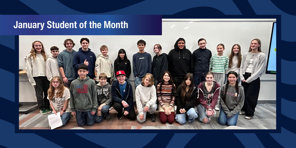Students pose for a picture for the January Student of the Month celebration.
