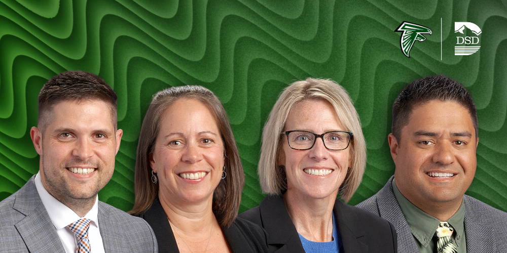 Four assistant principals on a green background with the Clearfield and DSD logos.