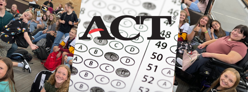 ACT logo with bubble answer sheet and smiling students