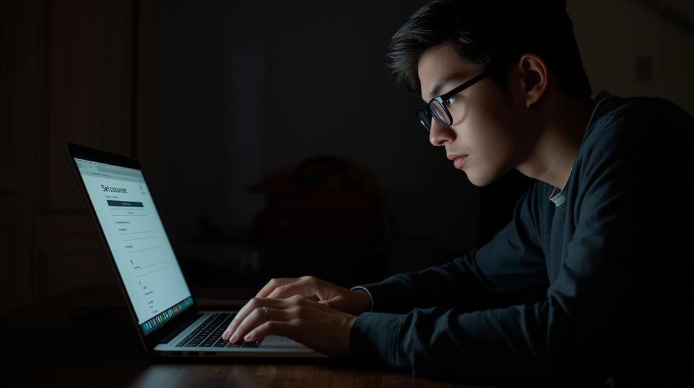 Student inputting course request information into computer.