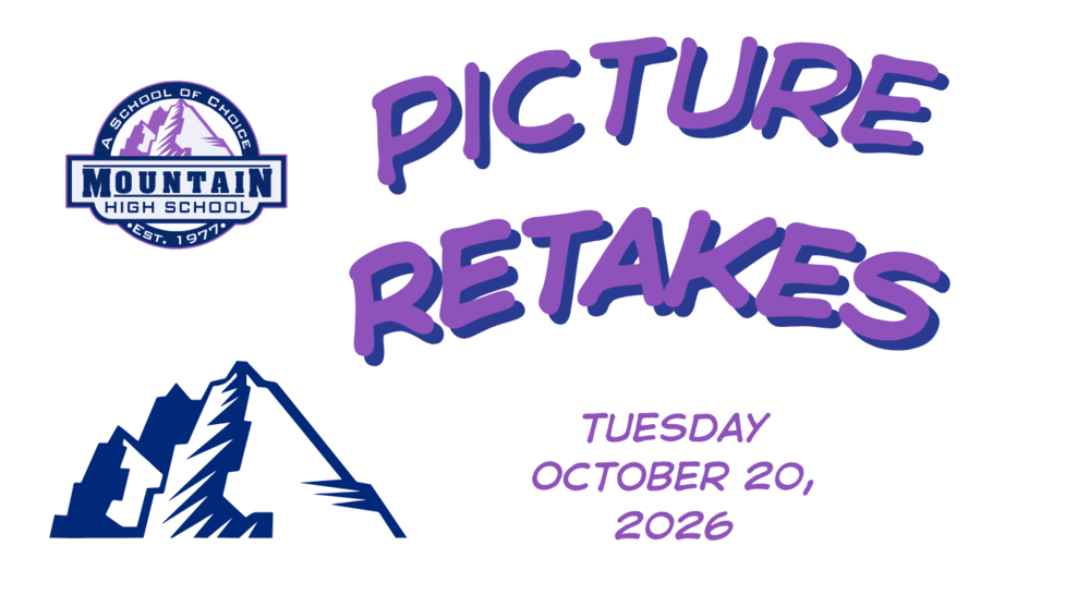 An image with the Mountain High School Logo and the announcement for Picture Retake Day on Tuesday October 20, 2026