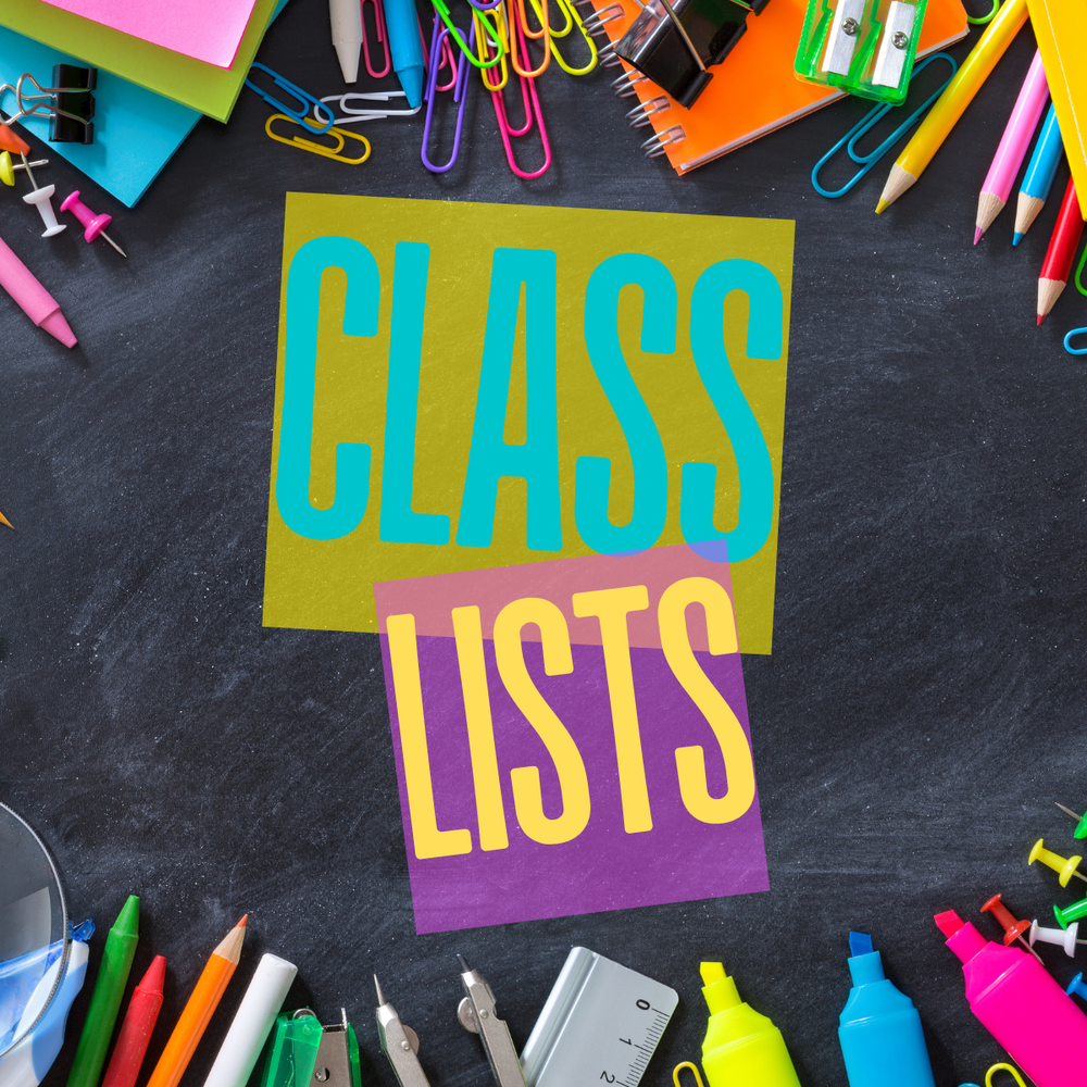 Class List with school supplies on sides