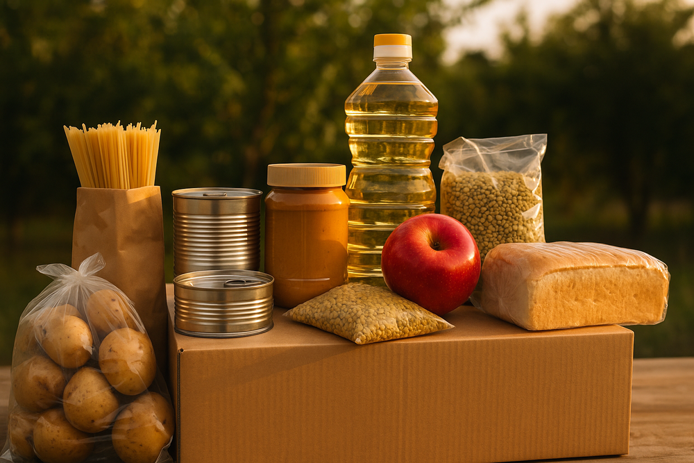 a stack of food on a box