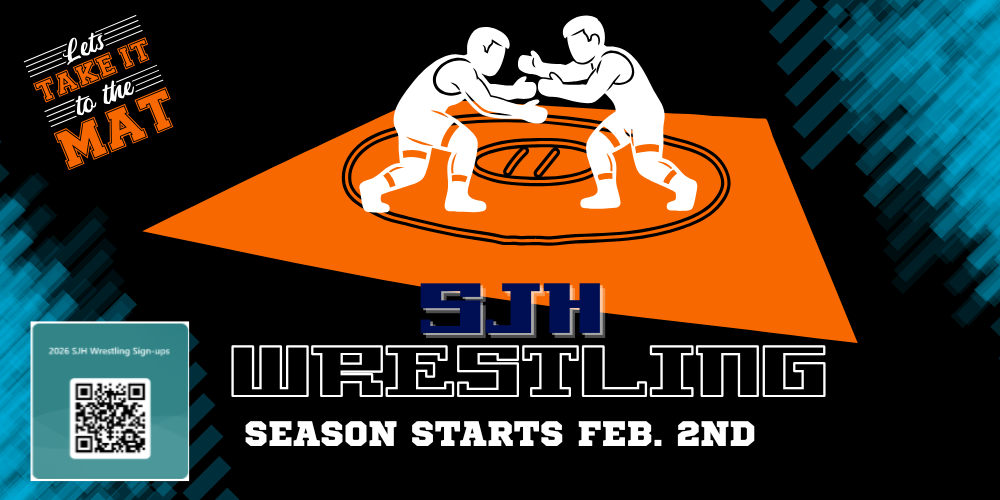 SJH Wrestling QR code. Season starts Feb. 2nd.