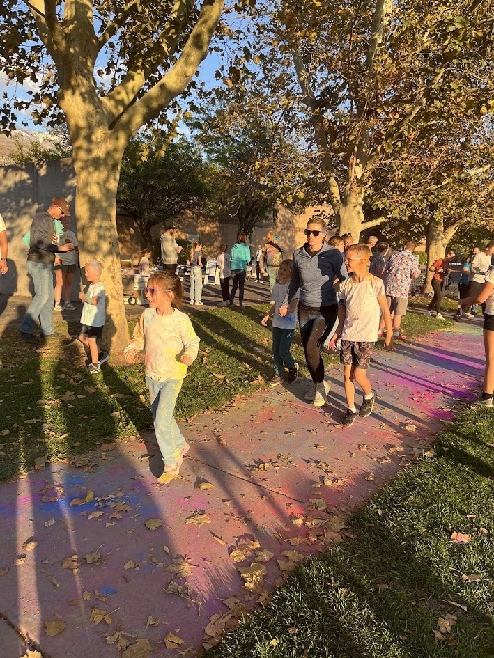 Families participating in a color run