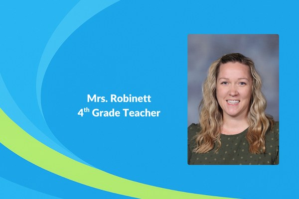 Mrs. Robnett 4th grade teacher photo of women with green shirt and wavy blonde hair smiling