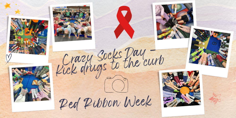 Red Ribbon Week, Crazy Socks Day - Kick Drugs to the Curb, Snapshots of students wearing crazy socks in differing colors and designs