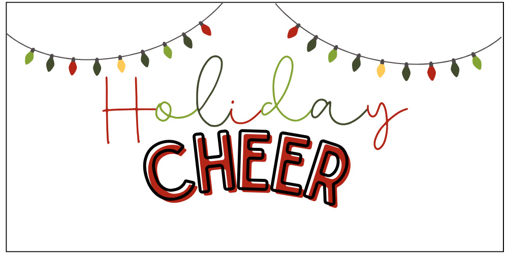 Draped Christmas lights with text that reads "Holiday Cheer"