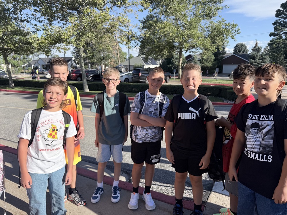 Students gathered outside the school before the first bell rings