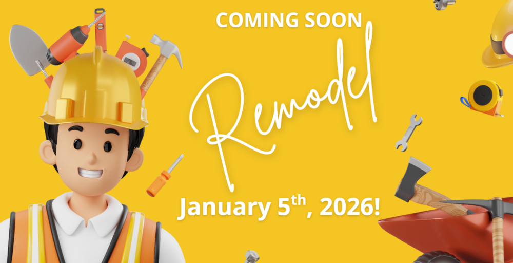 Construction man with tools. Coming Soon! Remodel, January 5th, 2026