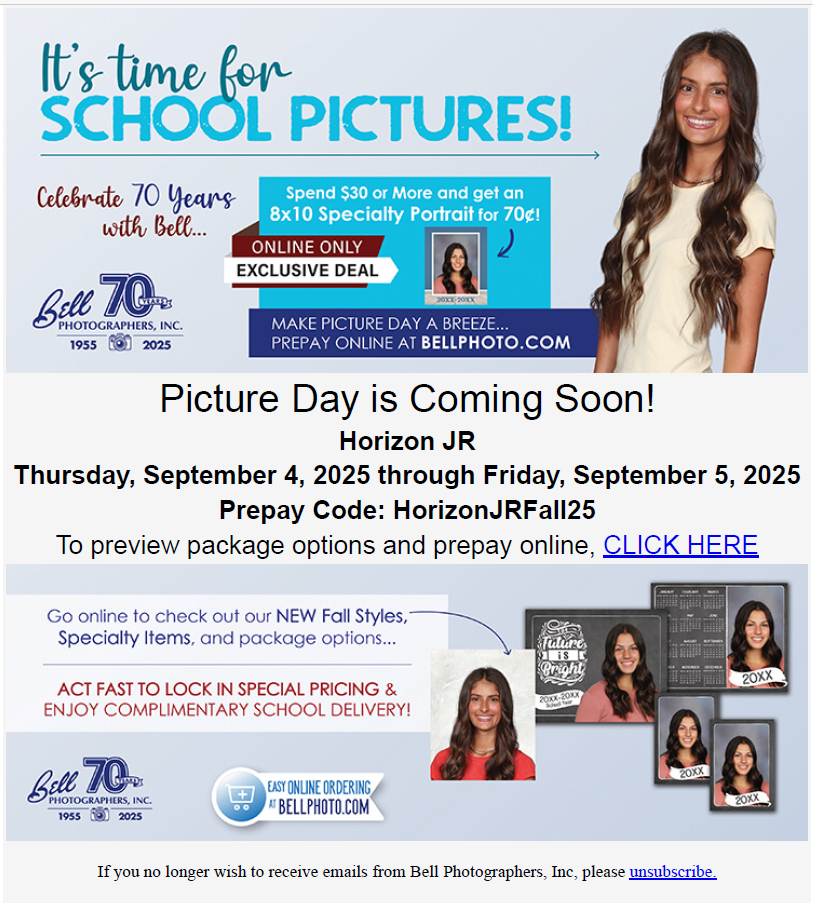 HJH Picture Day is Sept. 4th & 5th in Students' English Classes