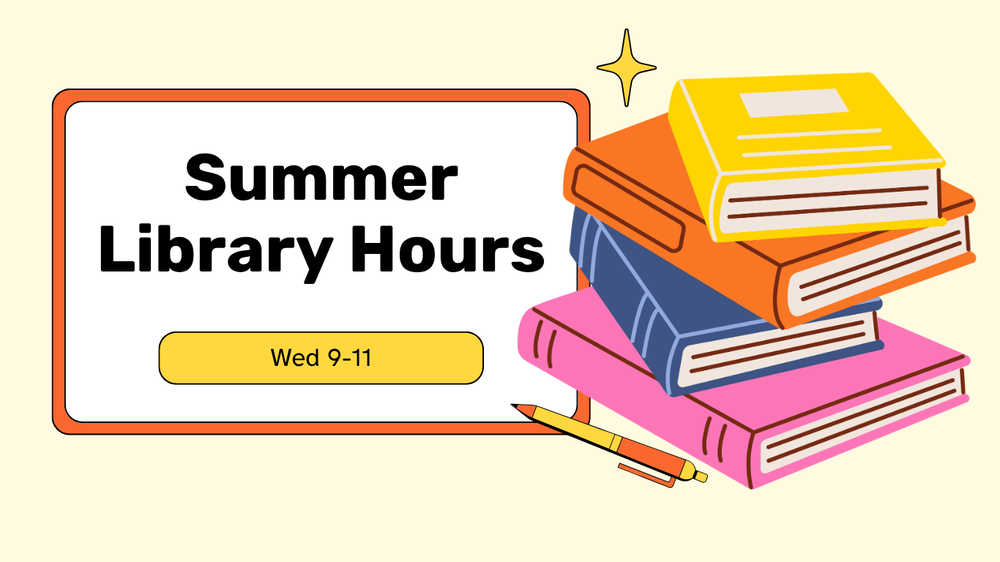 Summer Library Hours at East Layton Elementary will be Wednesdays 9-11 for children ages 3-12. There is a 5 book checkout limit.