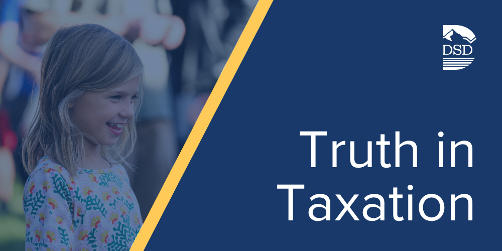 Truth in Taxation Graphic with photo of single smiling student