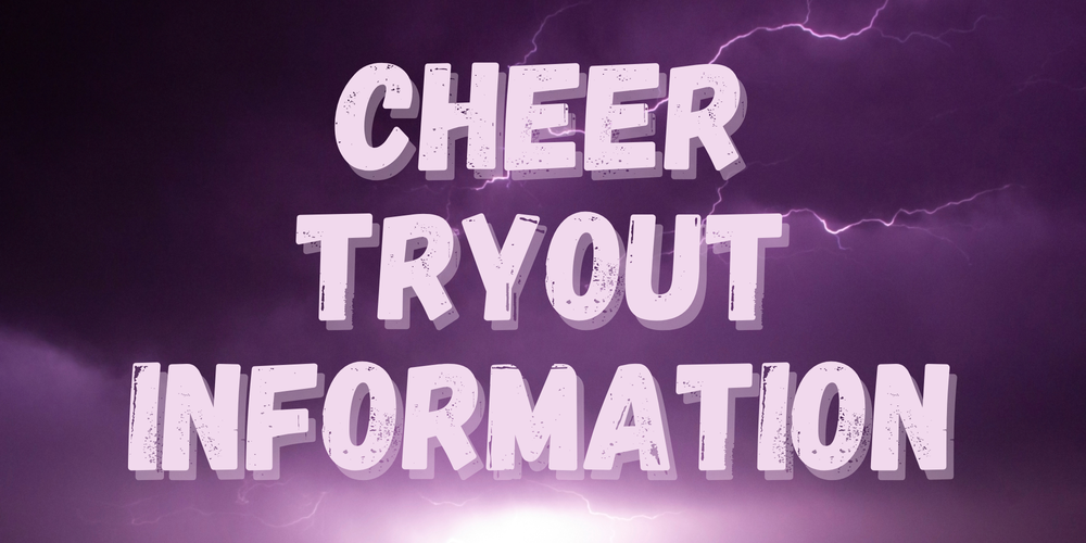 Cheer Tryout Information on purple background with lightning