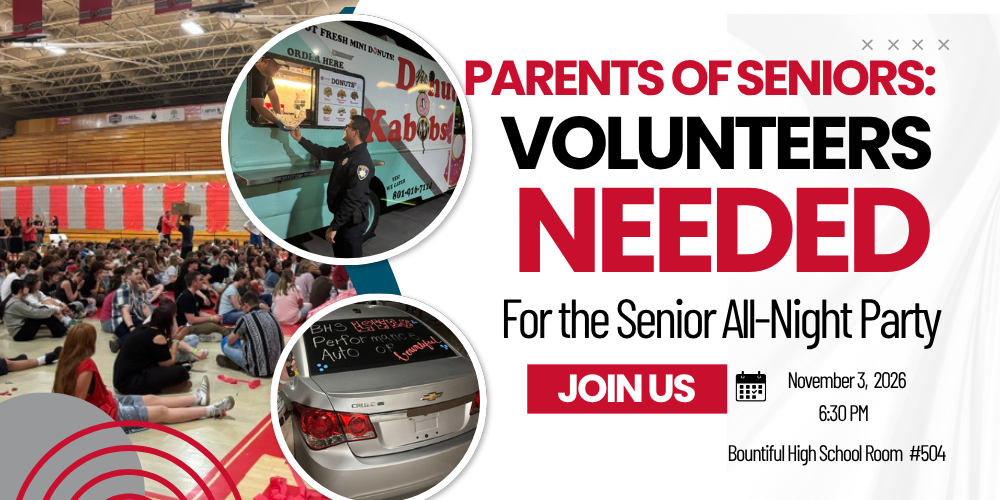 Senior parent volunteers needed for the senior All-night Party on November 3rd at six thirty p.m. in room number 504