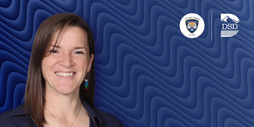 Assistant principal on a blue wavy background with the Tolman Elementary and DSD logos.