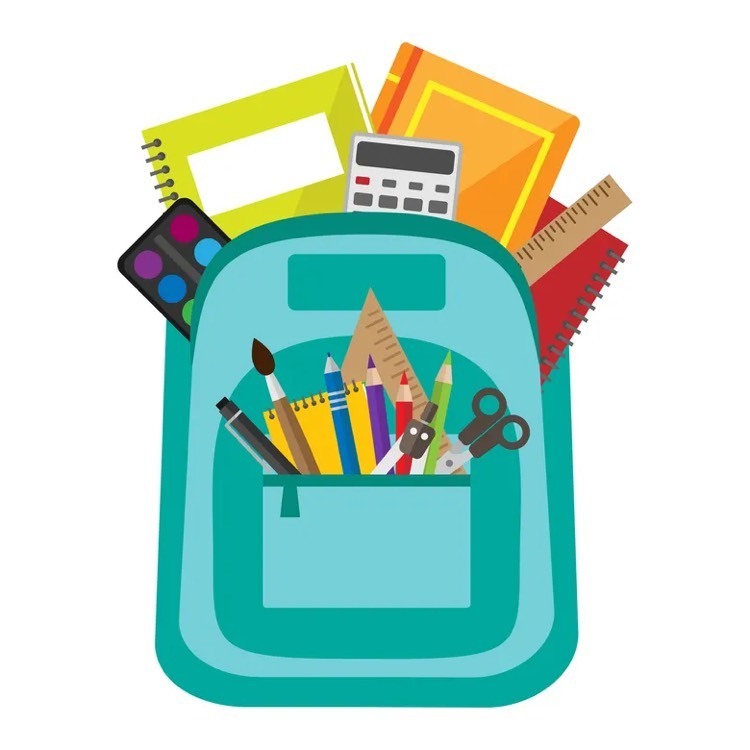 teal backpack loaded with school supplies