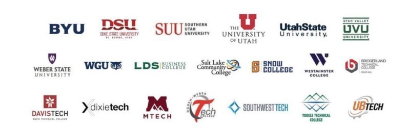 A collage of all the Utah college logos