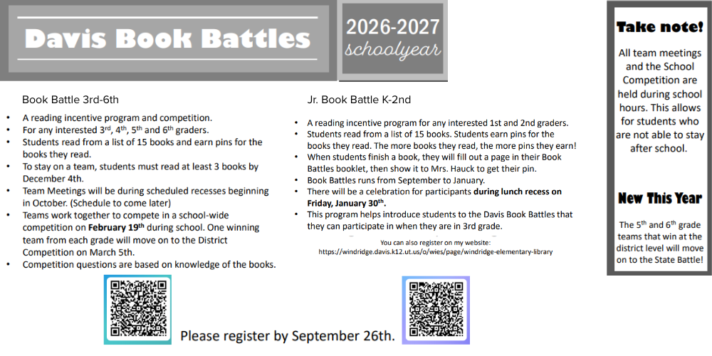 Davis Book Battles, Register by September 26th.
