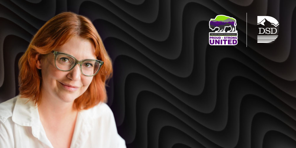 Assistant principal with a black wavy background and the Bluff Ridge and DSD logos.