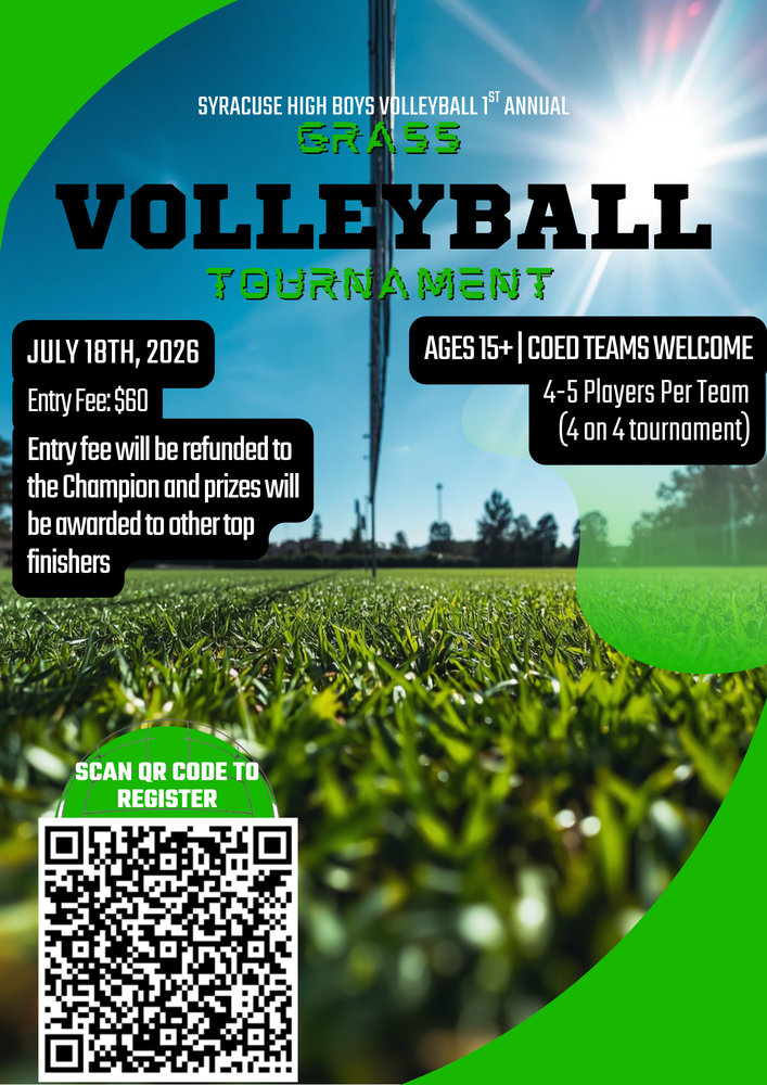 Volleyball grass tournament July 18 hosted by Syracuse High, 4 on 4, ages 15+