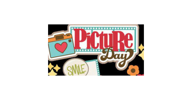Picture Day Image with clip art camera, flowers, starburst designs and the word "smile".