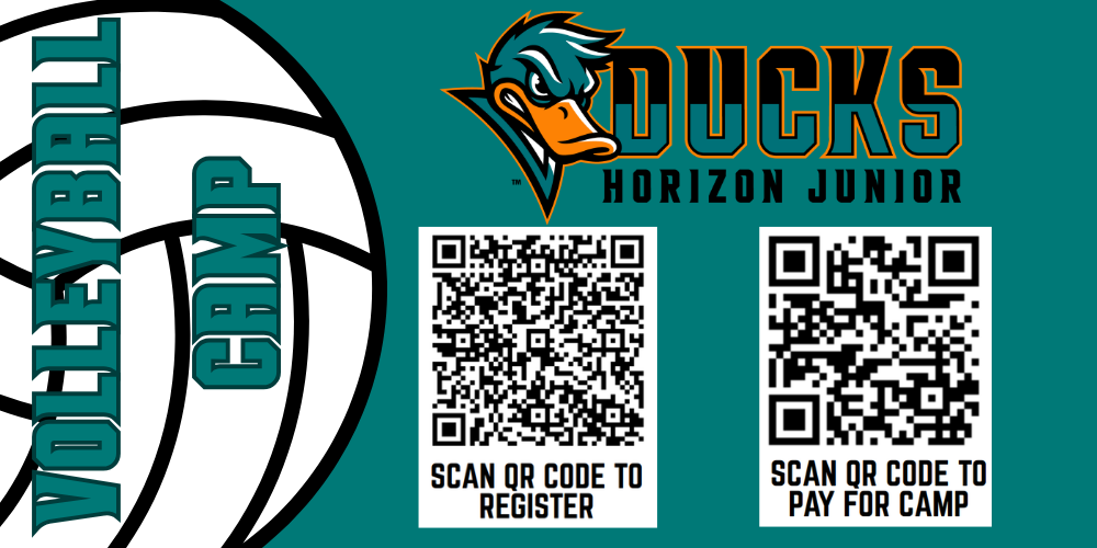 Volleyball Camp Ducks Horizon Junior Scan QR code to register scan QR code to pay for camp