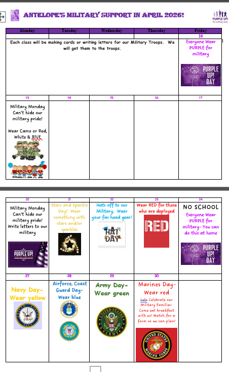 Military Month Calendar