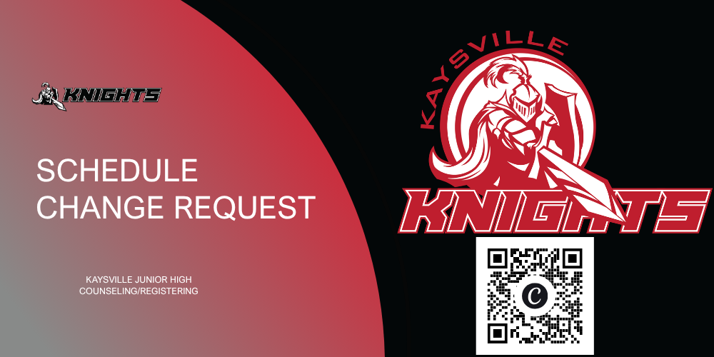 image of a qr code image of a kaysville knights logo a knight pointing a sword and holding a shield with kaysville knights encircling it. knights schedule change request kaysville junior high counseling/registering 